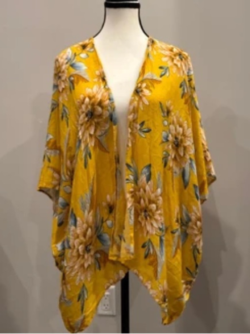 Yellow Floral Open Front Kimono Top